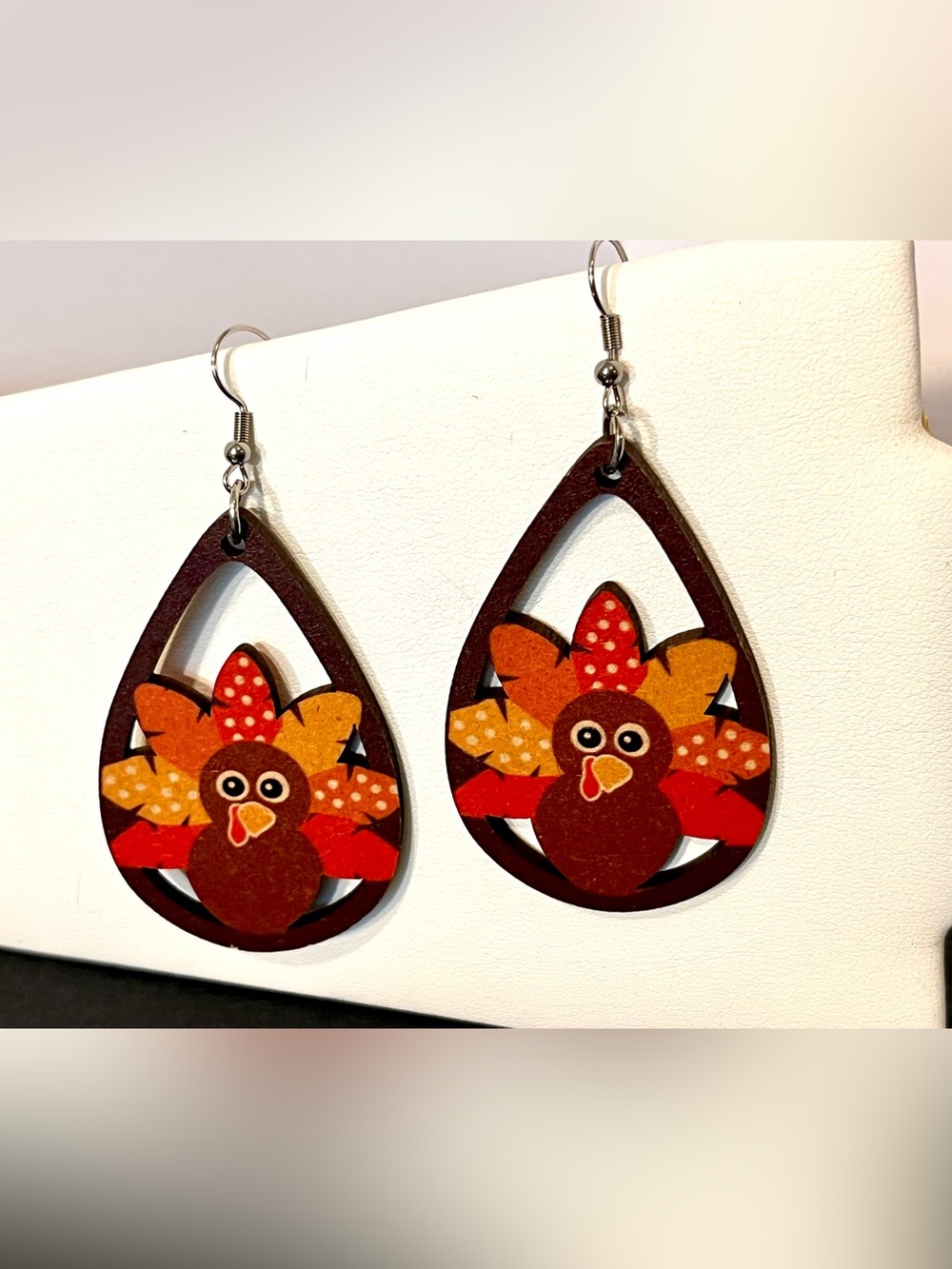 New Thanksgiving Turkey Teardrop Drop Dangle Earrings - Fall Autumn Orange